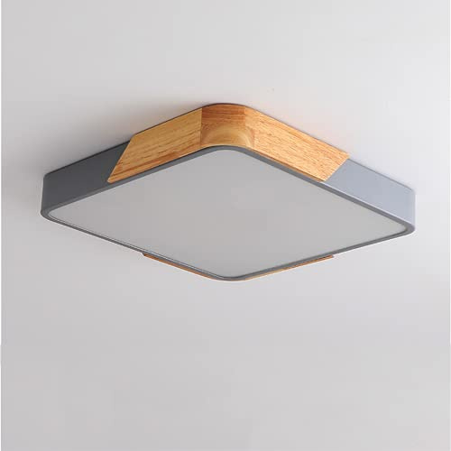 27W LED Schlafzimmerlampe Deckenleuchte quadratisch Holz mit Fernbedienung Deckenlampe Ultra-dünne für Wohnzimmer Kinderzimmer, Dimmbar (Eiche*grau)40cm *5cm