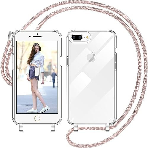 Nupcknn Liquid Silikon Handykette Hülle für iPhone 7 Plus/iPhone 8 Plus/iPhone 6s Plus Hülle Necklace(abnehmbar) Hülle mit Kordel zum Umhängen Handy Schutzhülle mit Band (Rosegold 1, 5.5)