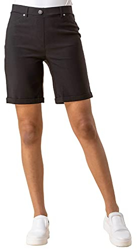 Roman Stretch Shorts for Women UK Ladies Pull On Turned Hem Cut Off Bengaline Mom Boyfriend Boy Denim Casual Cropped Pants Capri Slim Fit Turn Up Summer Crops Mother