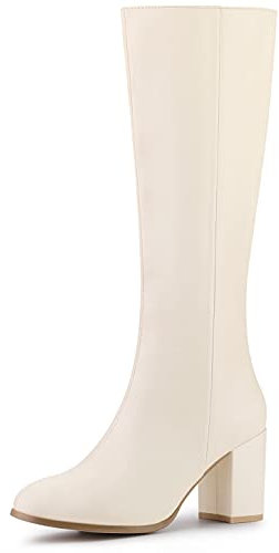 Allegra K Stivali alti al ginocchio da donna con cerniera e tacco, Bianco panna, 39 EU