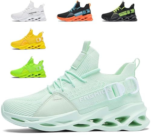 Scarpe Running Uomo Ginnastica Sneaker Donna Leggere Traspirante Outdoor Sportive Calzature da Corsa Pallavolo Tennis Nero Verde Bianco Rosa Giallo Grau Orange Viola Rosso MarroneG133AppleGreen44EU