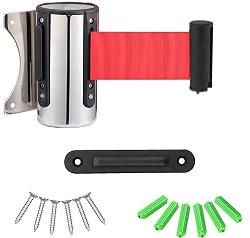 Trsnzul Barrière Extensible Barrière de File D'attente en Acier Inoxydable Bande de Délimitation Extensible Montage au Mur Ruban Barrière Sécurité Contrôle du Flux de Personnes Système Rouge