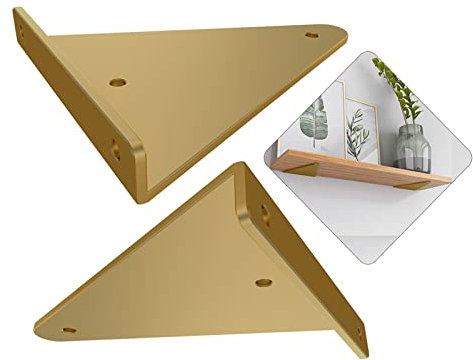 2pcs Staffe per Mensole Flottanti, Reggimensola Nascosta, Supporto per Mensola Triangolari a Parete, Staffe di Supporto per Mensole Dorate Robusto, con Viti e Tasselli,Gold-17x13cm/6.7 * 5.1in