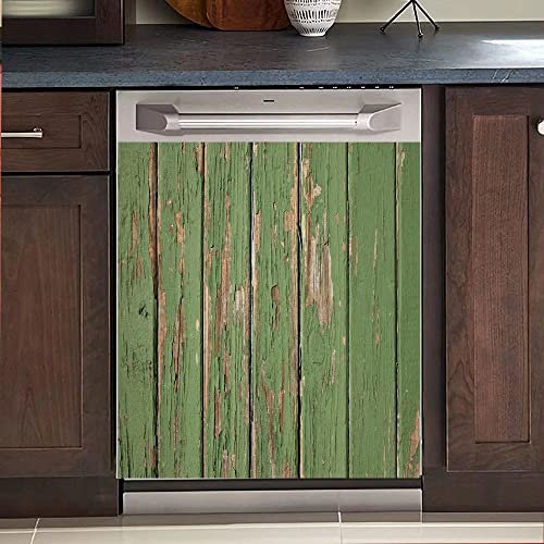 Wood Door Kitchen Decorative Dishwasher Magnetic Sticker, Refrigerator Magnet Panel Decal, Dishwasher Magnet Cover, Green Peeling Paint, Magnetic 23 W x 26 H