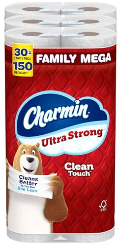 Charmin Lot de 30 rouleaux de papier toilette ultra résistant au toucher propre = 150 rouleaux ordinaires (l'emballage peut varier)