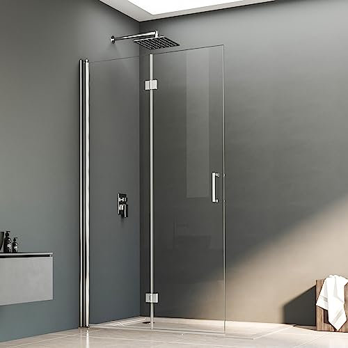 Walkin Dusche 96x195cm Walk in Dusche Faltbar Walk-in Duschabtrennung Walk in Duschwand 6mm Nano Glas, Montage auf Duschewanne oder Fliese