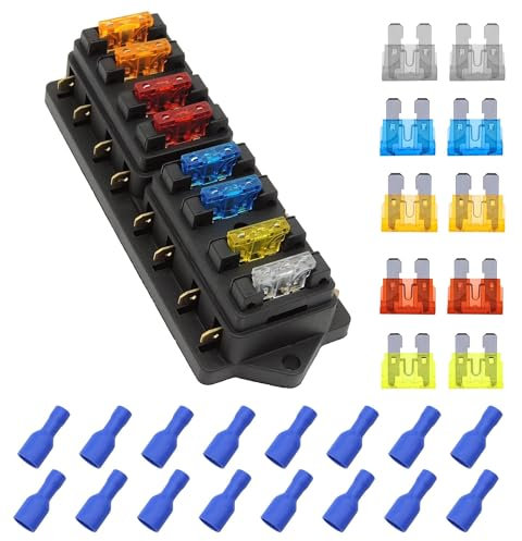 HISports KFZ 8 Fach Sicherungshalter,Sicherungshalterkasten,Sicherung für Fahrzeuge mit 10 Sicherungen (5A,10A,15A,20A,25A) KFZ Standard sicherungsdose Wasserdichter Sicherungskasten mit Klemmen