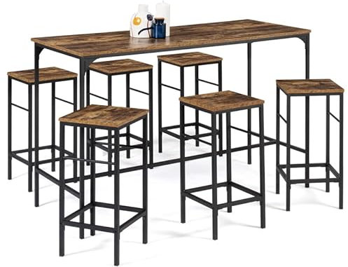 IDMarket - Ensemble Table Haute de Bar Dayton 150 cm et 6 tabourets Effet Vieilli Design Industriel