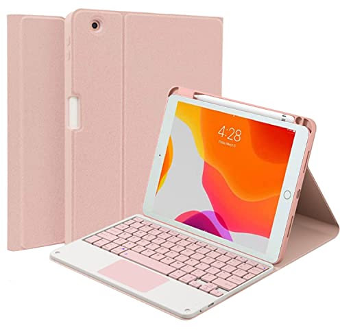 QYiiD Custodia con tastiera touchpad per iPad Pro 12,9 2017/2015 (vecchio modello, 2a e 1a generazione), tastiera wireless magnetica staccabile, Smart Folio con portapenne, rosa