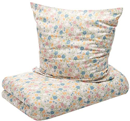 s.Oliver Kinderbettwäsche Blumen 135x200 cm - 100% Baumwolle, praktischer Reißverschluss & maschinenwaschbar, Bettwäsche für Kinder Blümchen 2tlg. bunt