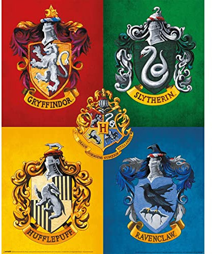 Harry Potter - Poster, Hogwarts Wappen (50 cm x 40 cm) (Gelb/Grün/Blau/Rot)