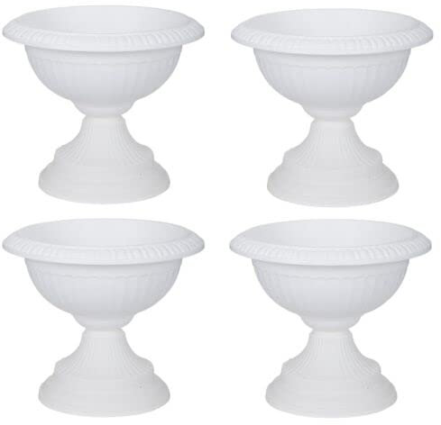 Round Grecian Classical URN Patio Pots 42 CM Flower Planter Outdoor Or Indoor Plant Plastic Base Home Office Garden Wedding Flower Porch Front Door Planter Set Of 4 (WHITE)