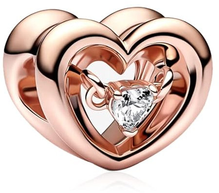 LaMenars Rose Gold Bright Heart Connecting Anhänger Charm for 925 Sterling Silber Frauen Armband Halskette Anhänger Valentinstag Muttertag Geschenk für Mädchen