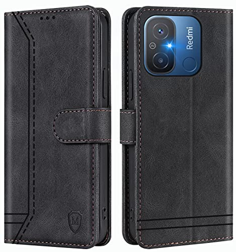 GoodcAcy für Redmi 12C/Redmi 11A Hülle Leder Klapphülle Stoßfest,Schwarz | Magnet Leder Klapphülle Stoßfest, Retro PU Lederhülle, 2 Kartenfach, Standfunktion,Schutzhülle, Flip Case,Handyhülle Premium