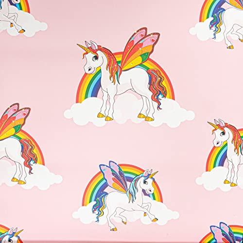 SOPHIE LAURENCE Pink Unicorn Vinyl Wallpaper - Horse Rainbows Unicorn Princess - Wallpaper for Girls Bedroom - Solid Thick Heavy Duty Designer Textured Wallpaper