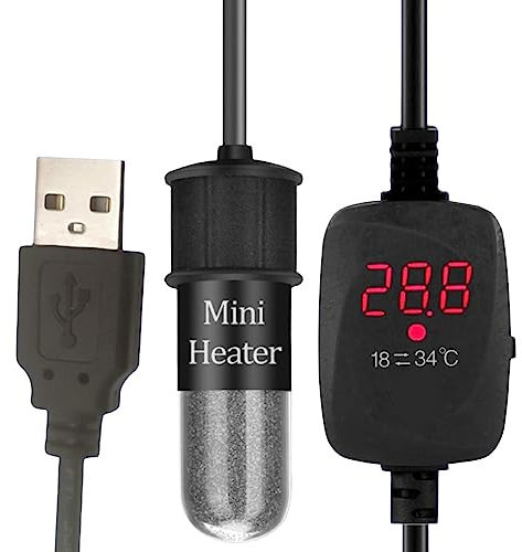 kowaku Aquarium Heizung Tauchthermostat 10W Einstellbarer USB Heizstab für Haustier Trinkwasser Brunnen Reptilien Wasserterrarium Celsius mit Stromausfall