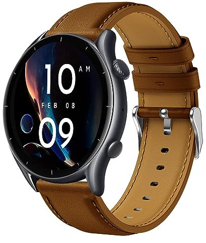 Bracelet pour Amazfit GTR 3, 22mm Bracelet de Cuir Véritable Remplacement pour Amazfit GTR 4, GTR 3 Pro, GTR 2, GTR 2e, GTR 47mm, Amazfit Stratos, Amazfit Pace, Amazfit Balance, Amazfit Bip 5, Bip 6