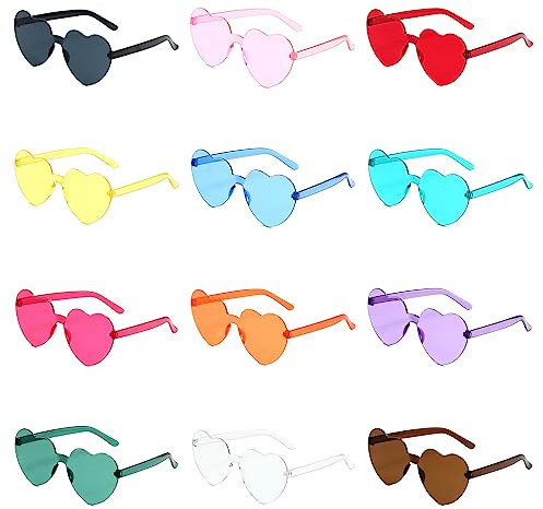 Wohlstand 12 Stück Herz Party Brillen, Herz Sonnenbrille Partybrille Set, Herz Sonnenbrille,Rund Herz Sonnenbrille,Magische Farben Party Brille,Party Brille für Erwachsene, Jungen und Mädchen