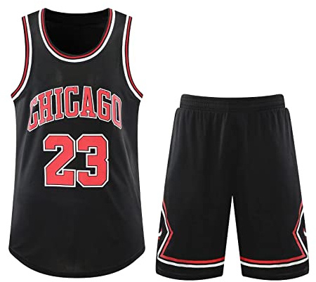 Ensemble Maillot Basketball 2 Pièces Enfant/Adulte - Maillot Sans Manches et Short - Noir 4XL