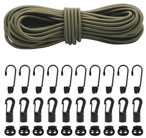15m De Cuerda Elástica Segura, 6mm Cuerdas Elásticas Y Fijaciones,10 De Ganchos Elásticos, 10 Ganchos De Plástico para Cuerda Elástica,10 Elásticos De Plástico Lonas, Portaequipajes (6mm,grisáceo)