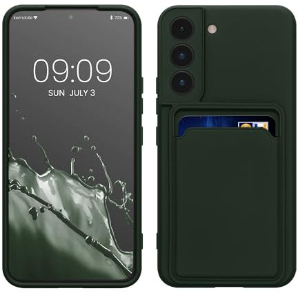 kwmobile Handyhülle kompatibel mit Samsung Galaxy S22 Hülle - Handy Cover mit Fach für Karten - in Dunkelgrün
