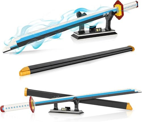 QLT QIAOLETONG Demon Slayer Schwert Schwert Ideas Cosplay Animes Tomioka Giyuu Katana,Klemmbausteine Bausteinen deko Geschenk für Erwachsene Jungen ab 6-16 mit Scheide Halterung(695 pcs)