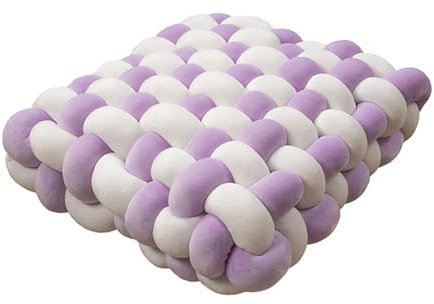 rockible Gewebtes Stuhlkissen, Handgewebtes Plüschkissen, Nordisches Stuhlkissen, Square Woven Chair Cushion, Knotenkissen Pillow für Fensterbrett Boden Stuhl Wohnzimmer, Weiß und Lila