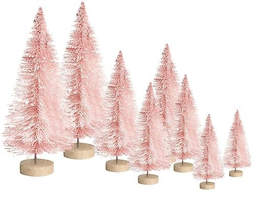 8 Pcs Mini Christmas Tree,Bottle Brush Trees with Wood Base, Artificial Tabletop Christmas Tree DIY Crafts Ornaments Winter Decorations for Home Party Decor (Pink)