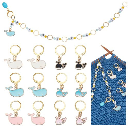 NBEADS Whale Stricken Reihe Zähler Chains, mit 12 Stk. Whale Maschenmarkierer Legierung Emaille Charms Stitch Marker für Stricken Weben Nähen Schmuckherstellung Häkeln Tracking