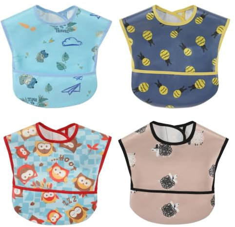 norinori Wasserdicht Lätzchen für Baby und Kleinkind - Kurzarm Schürze mit Eingebauter Tasche für 6-48 Monate Boys Girls