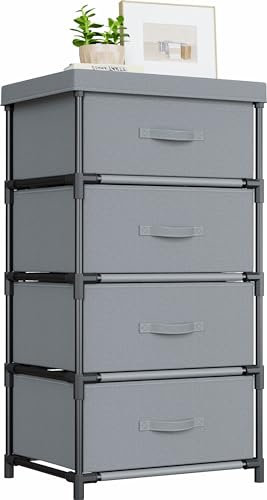 WANGIRL Fabric Chest of Drawers Bedroom, 4 Drawers Storage Unit with Sturdy Steel Frame, Dresser Drawers for Bedroom, Living Room, Hallway, Office and Closet - Grey