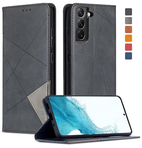 Handyhülle für Samsung Galaxy S22 Hülle, Schutzhülle S22 5G Leder Wallet Kartenfach Flip Case Standfunktion Stoßfeste Klapphülle für Samsung S22 6.1 Zoll Handytasche Cover (Schwarz)