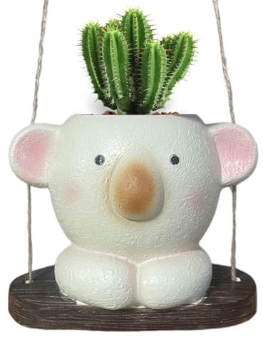 Pot de fleurs en forme de visage de koala, pot de fleurs en résine, pot de fleurs fantaisie pour décoration de jardin, tête de koala, pot de fleurs balançoire pour plantes d'intérieur et d'extérieur