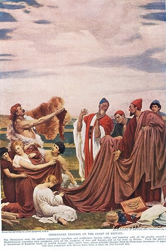 MHFFDYIV Berühmte Gemälde Malerei Wandkunst Moderne Drucke Phönizier Handeln Mit Frühen Briten Aus Hutchinsons History of the Nations Von Frederic Leighton Abstrakte Drucke für Heimtextilien 60x90cm