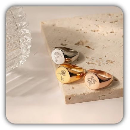 Muttertagsgeschenk für Frau - Geburtsblumenring - Siegelring - Goldsiegelring - Blumenring Personalisierter Ring - Mutterring Handgemachtes Geschenk