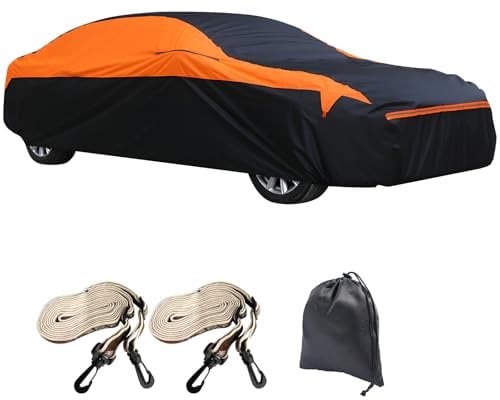 Waterproof Full Car Covers, 6 Layers Universal Outdoor Car Cover with Cotton Lined and Zipper, Rain Snow UV Dust All Weather Protection Breathable Full Cover (Fit Sedan-Length (444-464cm))