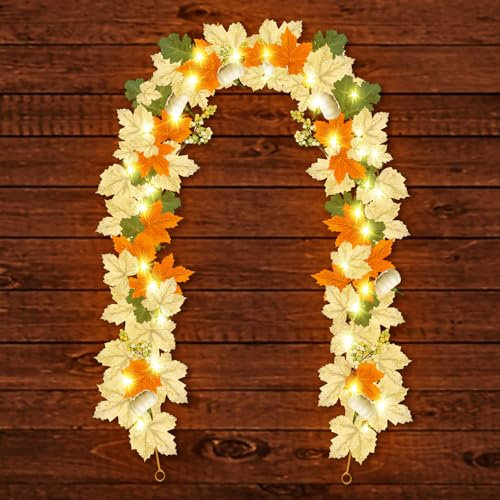 Herbstdeko Lichterkette Herbst Deko Girlande Herbstblätter Lichterkette mit 50 LEDs Lichterkette, 8 Modi, Herbstgirlande Herbstdeko Hängend LED Lichterkette mit Timer Für Innen Draußen (Lichterkette)