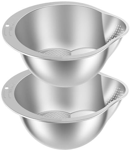 2 coladores de acero inoxidable, 24 cm microperforados y escurridores laterales, colador de metal de drenaje rápido resistente para cocina, alimentos, pasta, verduras, arroz, frutas, fideos