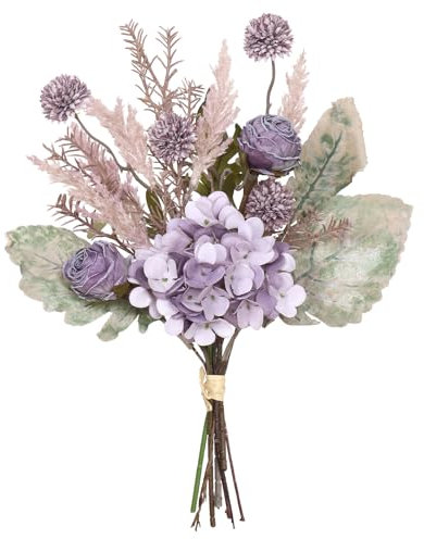 MEIVINES Fiori Artificiali Fiori Artificiali Di Ortensie Bouquet Fiori Finti Da Interno Mazzo Fiori Finti Fiore Di Seta Per La Decorazione Matrimonio Tavolo Centrotavola Decorazione (Viola)