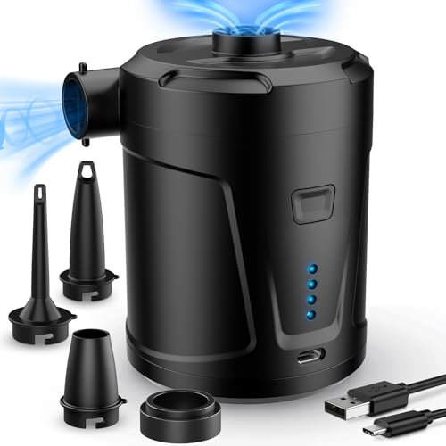 SUPPOU Electric Air Pump, 6000 mAh Airbed Pump, 4.5Kpa Camping Electric Pumps with 5 Nozzles, Inflator/Deflator USB Rechargeable Pump for Inflatables Mattress, Camping Mat and Swimming Ring (L)