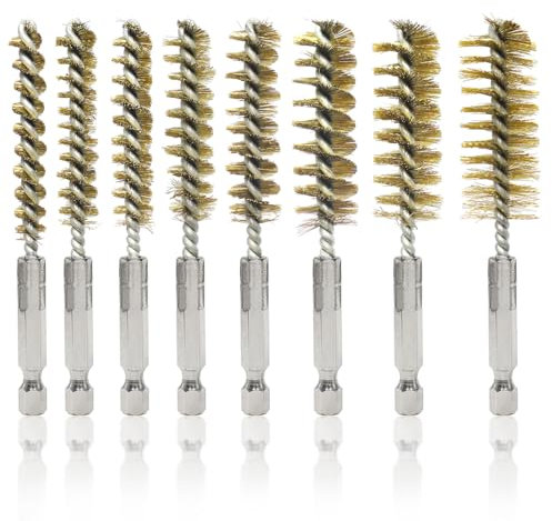 8 Pieces Bore Brush 1/4 Inch Hex Shank Brush Different Size Stainless Steel Wire Brush for Power Drill Cleaning Impact Driver,8/9/10/11/13/15/17/19MM(Gold)