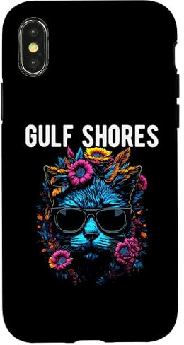 Hülle für iPhone X/XS Gulf Shores Katze mit Sonnenbrille und Blumen-Design