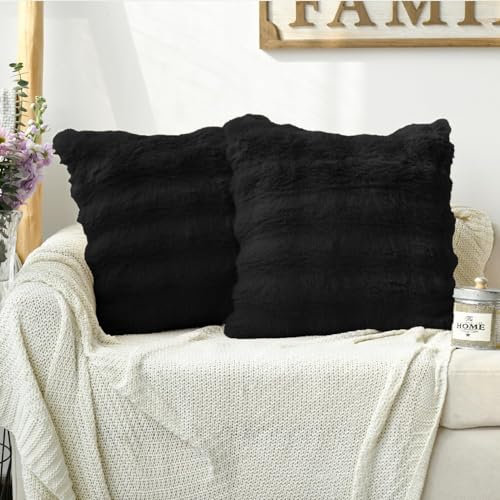 Artoid Mode Schwarz Weich Künstliche Pelz Blasen Puffy Kissenbezüge 2er Set, 45x45 cm Flauschig Plüsch Samt Zierkissenbezug Sofa Schlafzimmer Deko