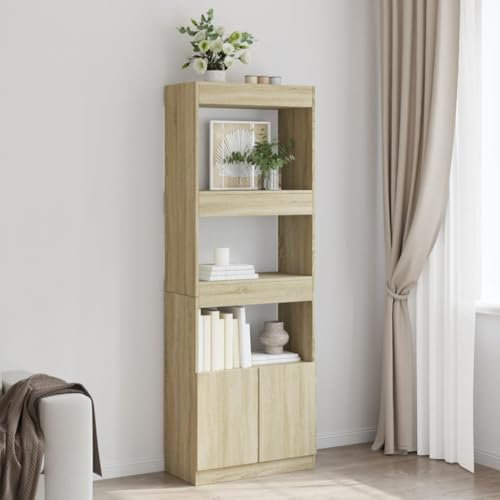 Somanki Highboard 63x33x180 cm Sonoma-Eiche Holzwerkstoff, Wohnzimmerschrank, Sideboard Wohnzimmer, Esszimmermöbel, Vitrinenschrank, Hochschrank - 3309602