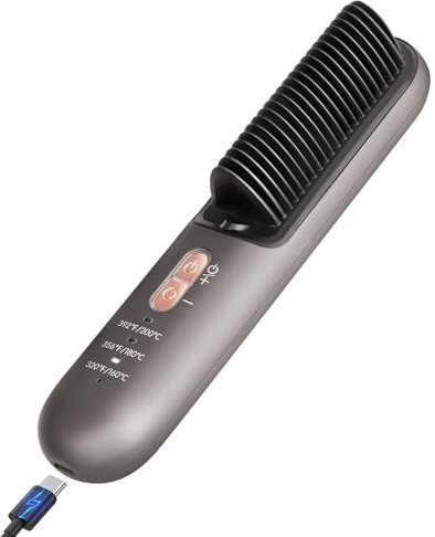 Cepillo Alisador de Pelo Inalámbrico, AGUG Planchas de Pelo Portátil 40 Millones de Iones Negativos 3 Temperatura (160-200 ℃) Peine Alisador de Pelo Calentamiento Rápido Peine Electrico Antiquemaduras