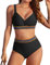 Vijamiy Bikini Sets for Women High Waisted Two Piece Swimsuits Push Up Sexy Bikini Top Twist Front Tie Swimming Costume with Colorful Sidebands(Black,S)