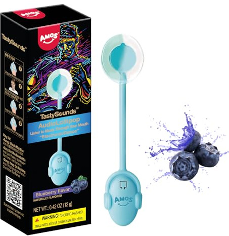 Amos Music Lollipop Sweets Candy, 1x Blueberry Flavor Audio Singing Lollies Sweets, Musical Lollipops Unique Christmas Sweet Gift, Sugar Free Lollipops Individually Wrapped Party
