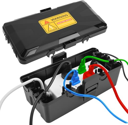 Outdoor Electrical Box Waterproof, IP54 Weatherproof Extension Cord Cover with 6 Cable Entries, Junction Boxes to Protect Outlet, Plugs, Power Strips, and Timers (10.3x5.9x3.7in, Black)