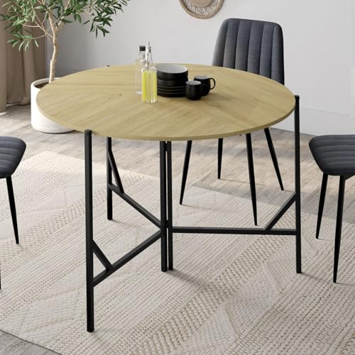 IDMarket - Runder klappbarer Esstisch Yael 4 Personen Holz und Schwarz Industriedesign 110 cm