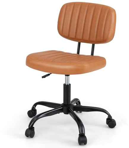 COSTWAY Bürostuhl, armloser Schreibtischstuhl, ergonomischer Drehstuhl mit Rollen, Computerstuhl gepolstert, höhenverstellbar, für Schlafzimmer & Arbeitszimmer, Braun